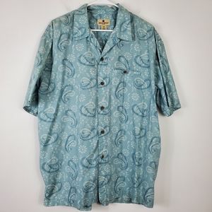 Woolrich Short Sleeve Button Up Mens Size XL Neutral Blue Paisley Outdoor Beachy